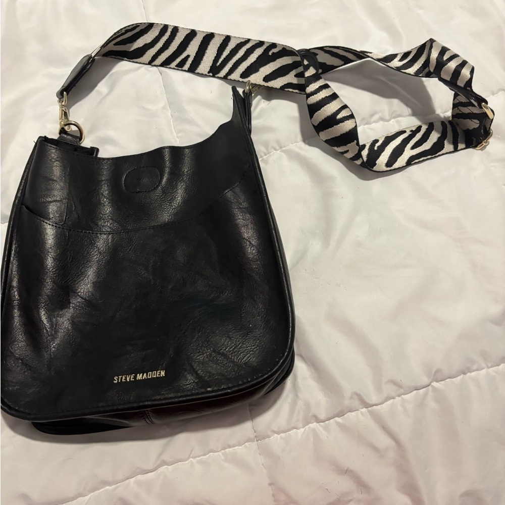 Steve Madden Black Shoulder Bag with Zebra Strap